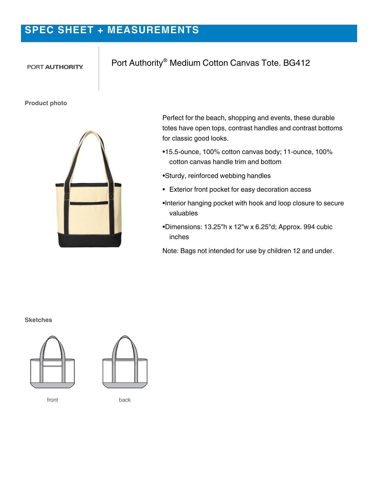 Port Authority® Medium Cotton Canvas Tote